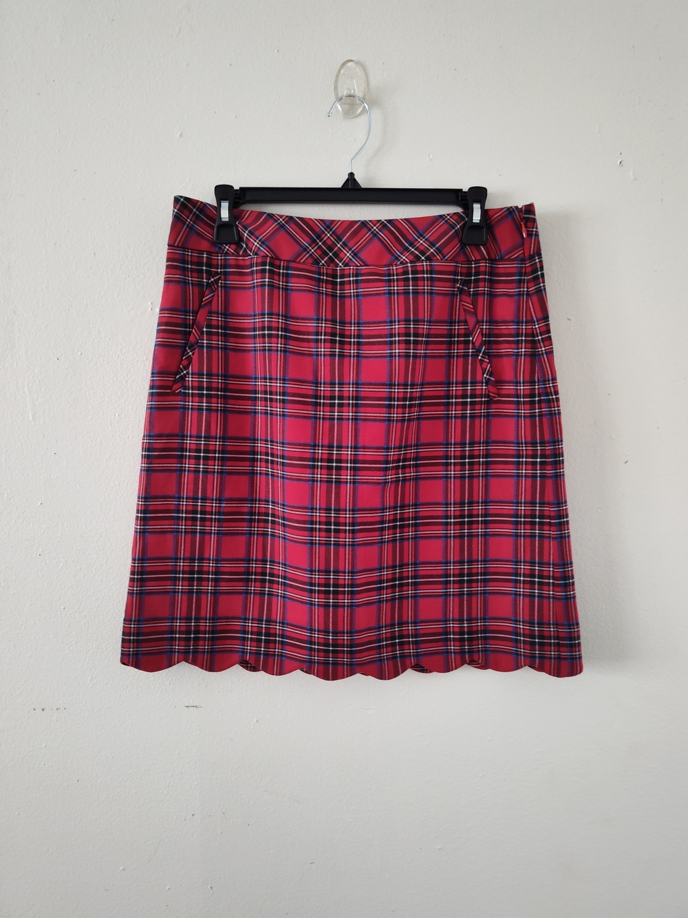 Talbots Red Plaid A-Line Skirt with Scalloped Hem